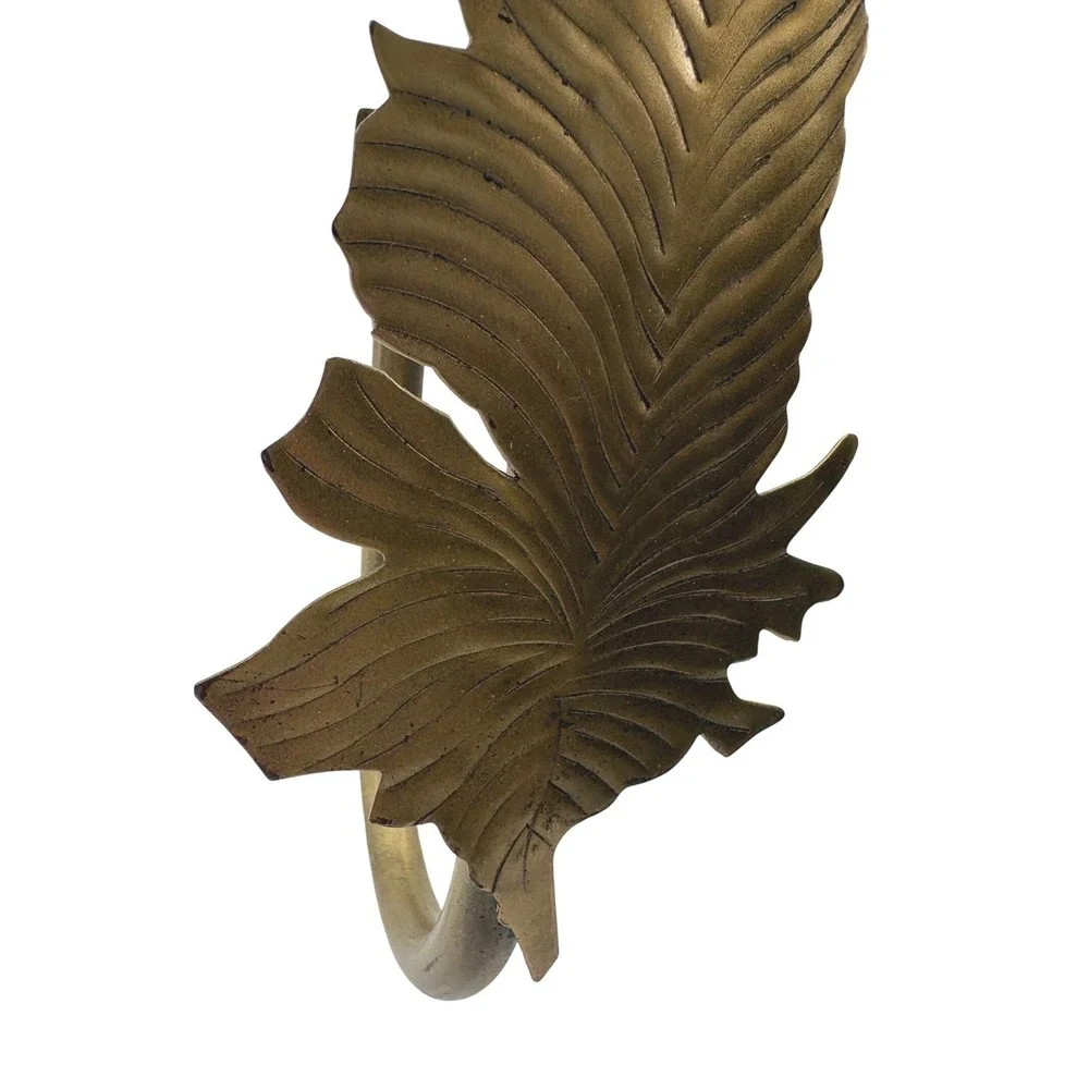 Vintage Ornate Solid Brass Feather Curtain Holdback (Single U-Arm Tieback)
